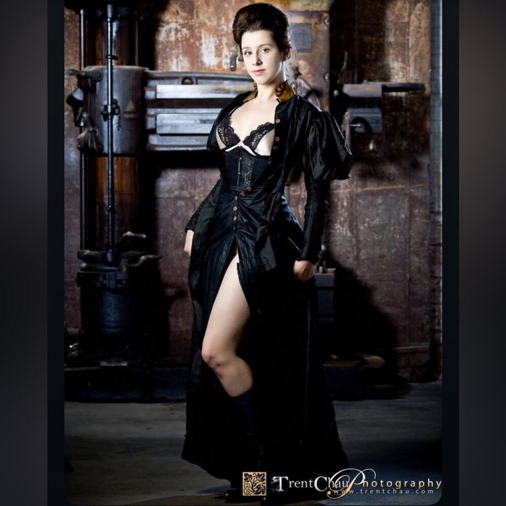 1890s black amber overdress Victorian